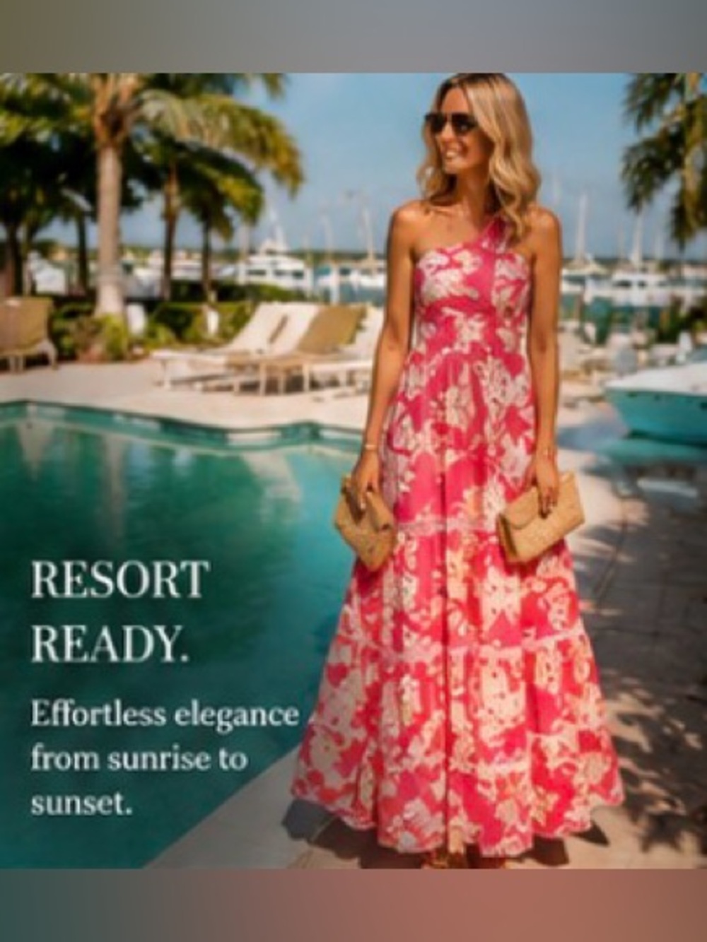 BEAUTIFUL Southern Frock One-Shoulder Maxi Dress – Pink Tropical Print, Resort